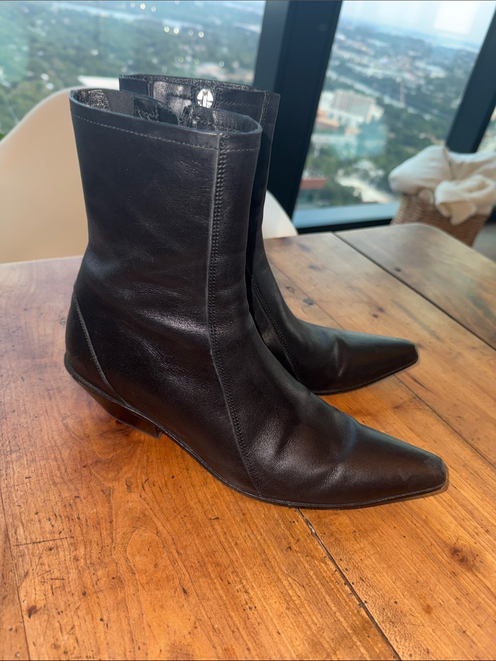 Acne Studios Women's Black Pointed-Toe Leather Mid-Calf Boots